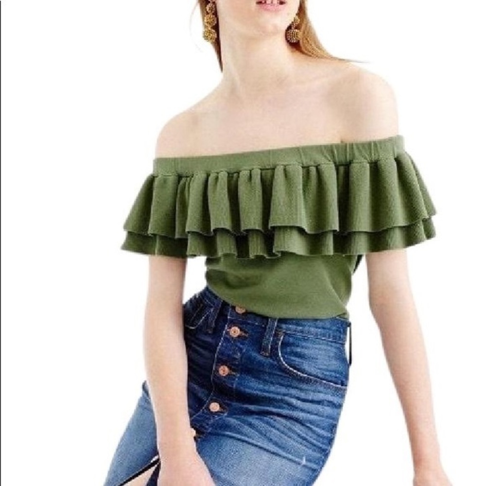 J Crew Olive off the shoulder top